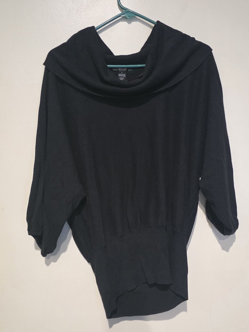 Style&co Black Solid Knit Cowl Neck Pullover Sweater Women L 3/4 Sleeve
